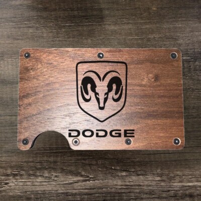 Wood Wallet Minimalist Laser Engraved with Dodge