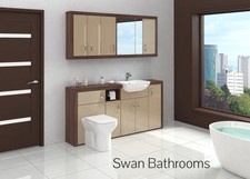 TOBACCO WALNUT / CASHMERE GLOSS BATHROOM FITTED FURNITURE W/ WALL UNITS 1800MM