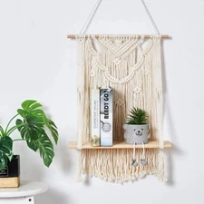 Macrame Wall Hanging Shelf, Handmade Boho Woven Home Wall Decoration