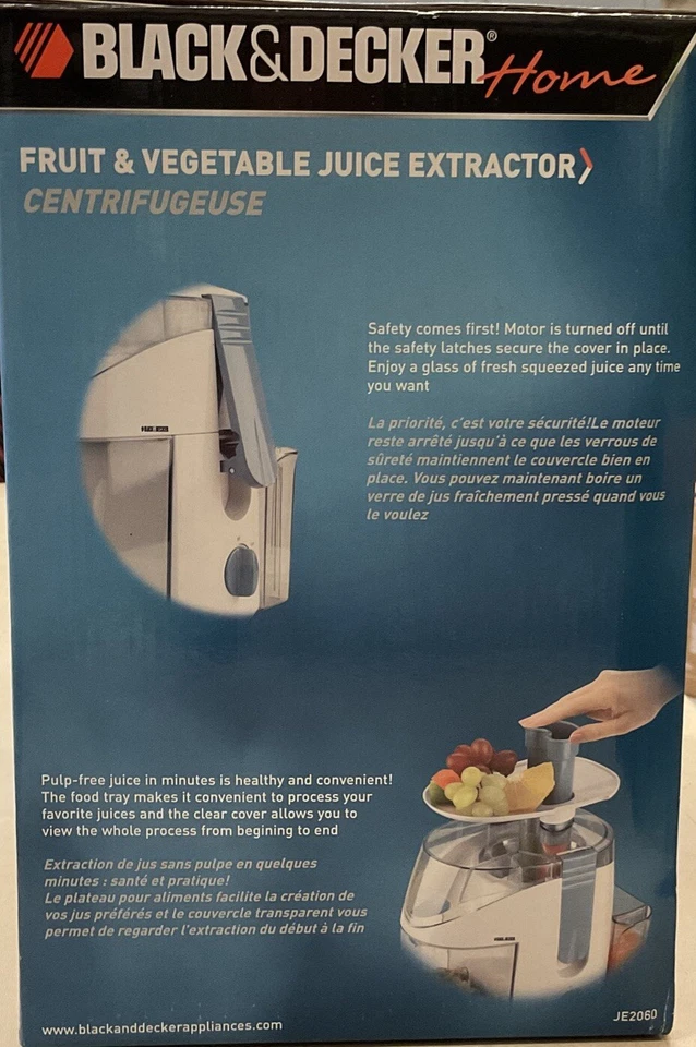 Black & Decker 家用 JE2060 电动榨汁机 白色 400 瓦 全新带盒 — 第 3/4 张图片