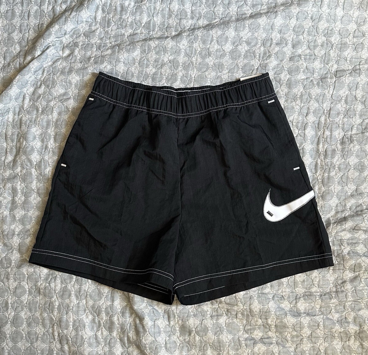 Womens Nike Swoosh Shorts Loose Fit High Rise Size M Black Brand