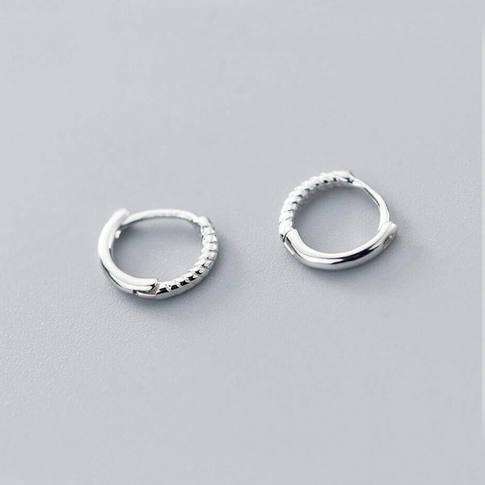 925 Sterling Silver Simple Thin Huggie Hoop Sleeper Hinged