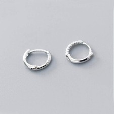 925 Sterling Silver Simple Thin Huggie Hoop Sleeper Hinged Earrings A1532