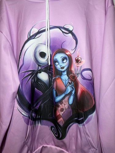 Jack & Sally Nightmare Before Christmas HOODIE All Over Print-Pink - Picture 4 of 8