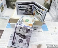 USA 100 One Hundred Dollar Bill Print Men's Leather Bifold Novelty Wallet