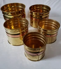 Set of 5 Brass & Copper Planters Hammered 2-Tone Graduated Sizes Ireland