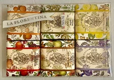 MARIO FISSI LA FLORENTINA ASSORTED SOAP SET,IRIS ORANGE,GRAPE,LEMON,FIG 6X 3.7