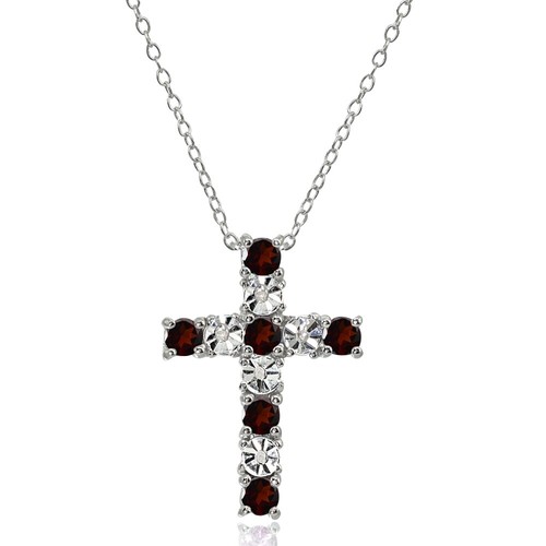 Collier Croix Orthodoxe En Argent Sterling Avec Grenade Et Topaze Blanche - Cœur, 18 Pouces, Neuf