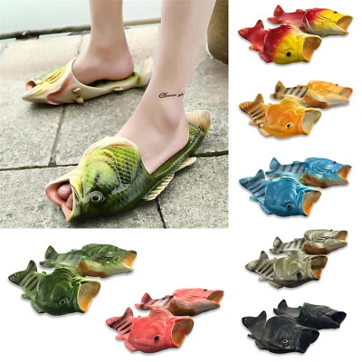 Herren Damen Fisch Pantoletten Flip Flops Freizeit Sommer Strandschuhe Sandalen - Bild 1 von 4