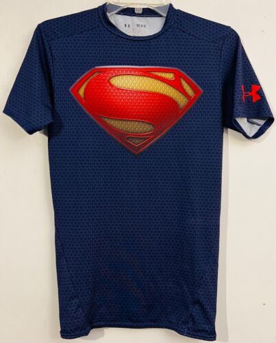 Under Armour Superman Compression Shirt Medium DC Workout Blue Alter Ego - Picture 1 of 6
