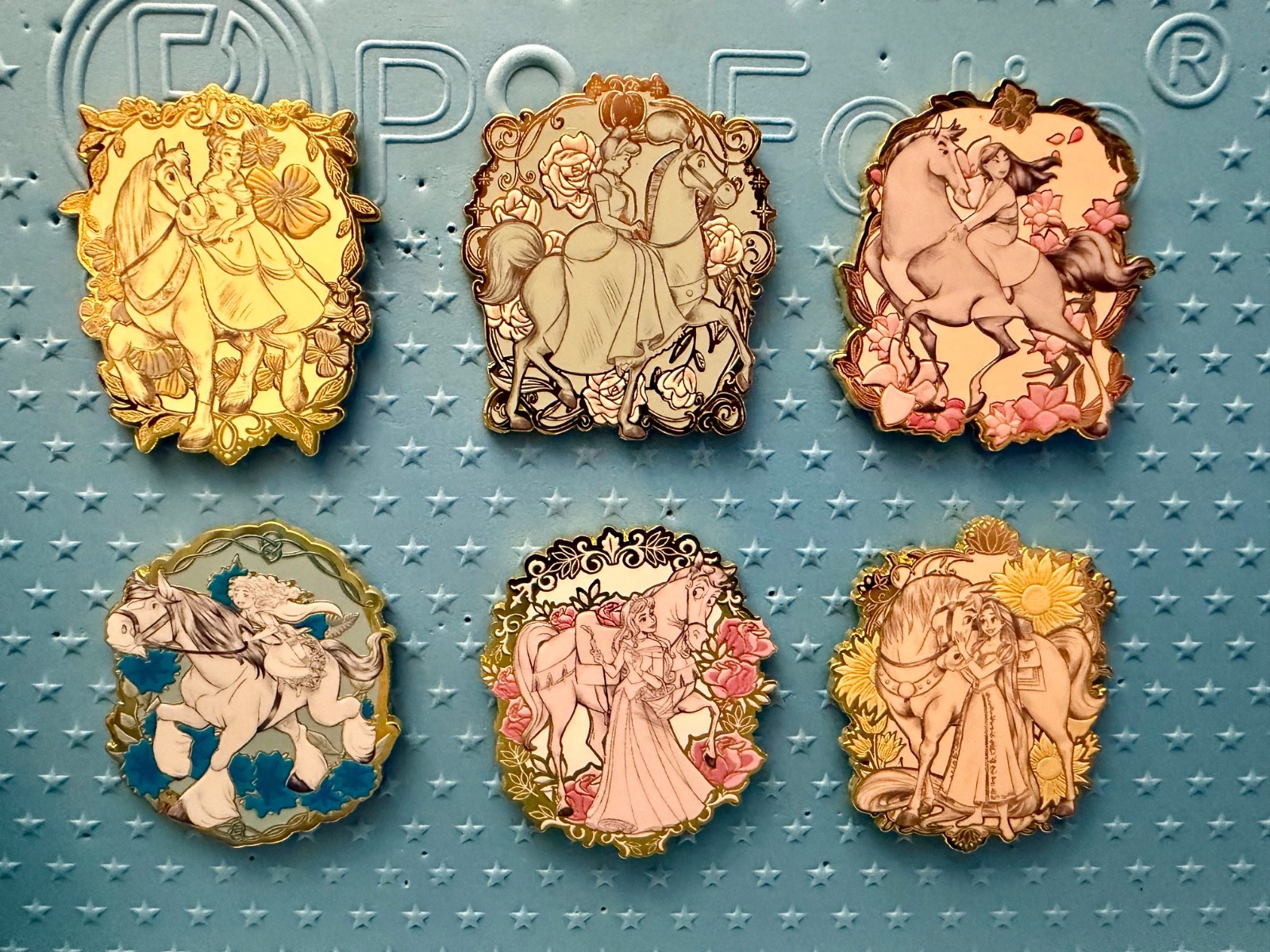 BoxLunch Disney Blind Box Princess & Horses Complete 6 Enamel Pin Set