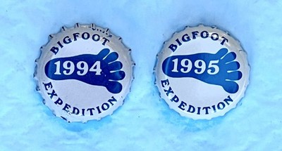 Two Early SIERRA NEVADA Bigfoot Beer Bottle Caps, 1994 & 1995.  Nice!  FREE S/H