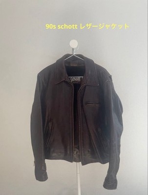 90s Schott Bordeaux Leather Trucker Jacket Men's Size L Vintage Excellent