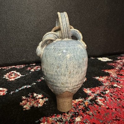 Handmade blue & brown Studio Pottery Hanging / Amphora Vessel Rustic Stoneware