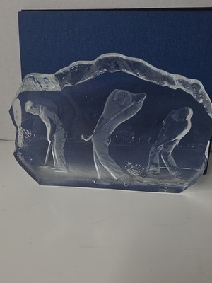 Vintage NYBRO SWEDEN CRYSTAL 3 GOLFERS STATUE PAPERWEIGHT THE MASTERS