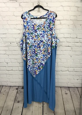 Logo Lori Goldstein Dress Womens 5X Blue Maxi Sleeveless Casual Basic Stretch - Image 1 of 4