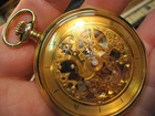 large 55mm genuine Swiss Unitas cal 6497 OF gold tone Skeleton pocket watch tick