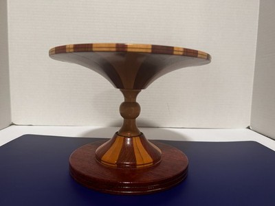 Vintage Art Deco Hand Crafted Pedistal or Cake Stand Cherry & Maple & Walnut