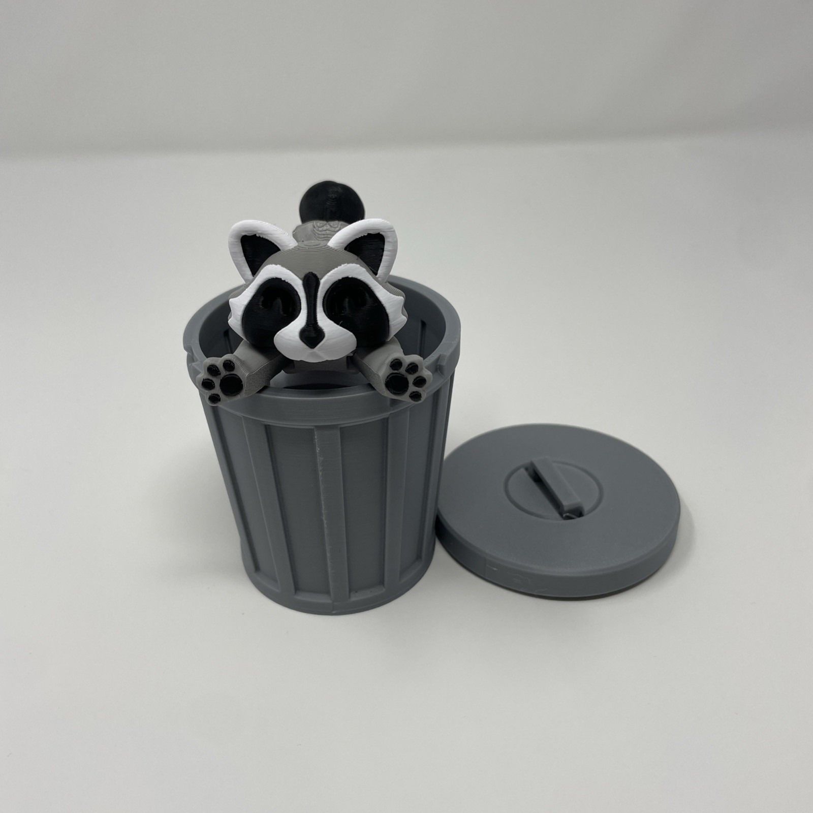 3D Printed Articulated Raccoon Flexi Toy with Mini Trash Can