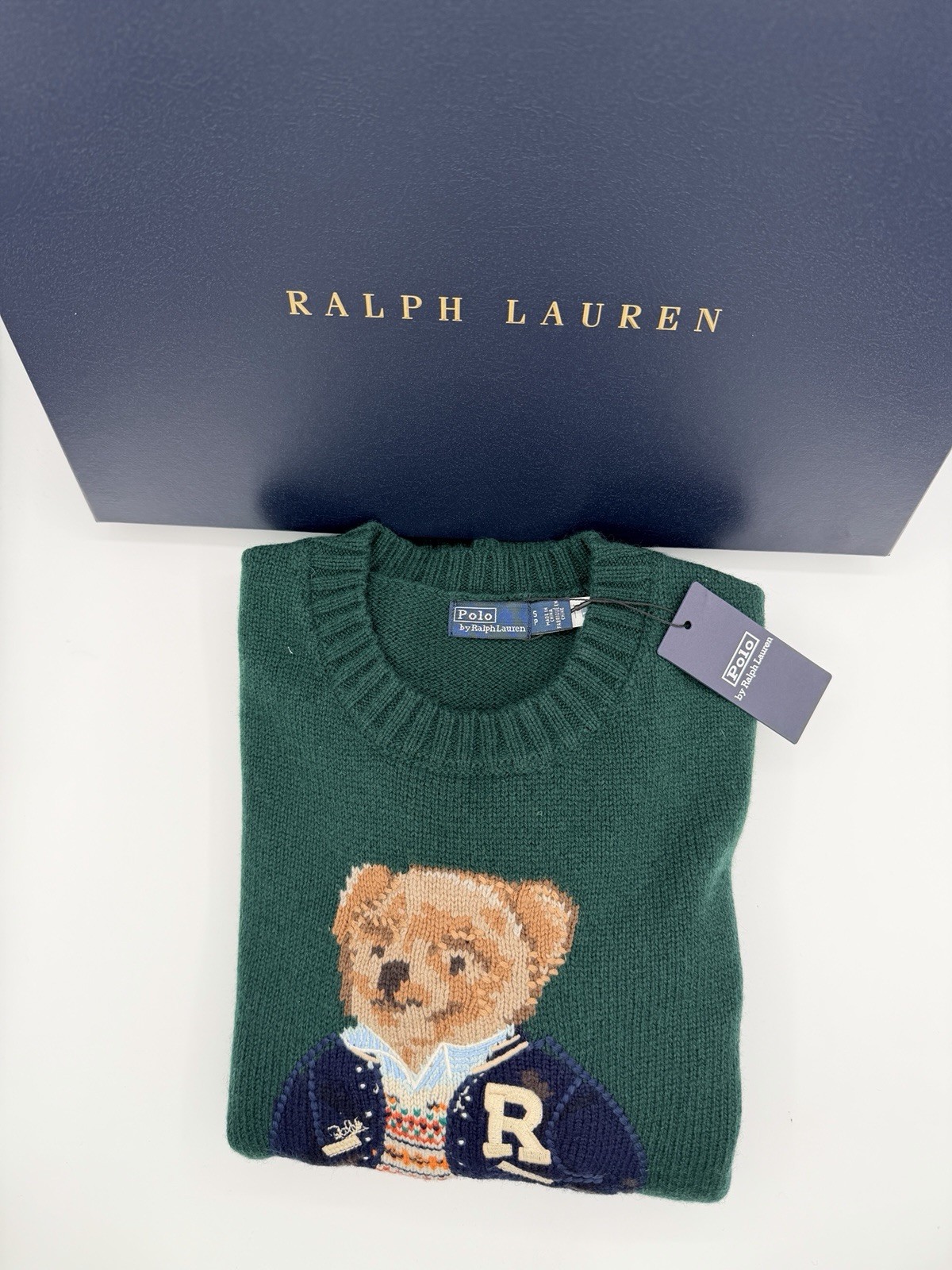 Polo Ralph Lauren Green Wool Cashmere Polo Bear Sweater Women’s Small