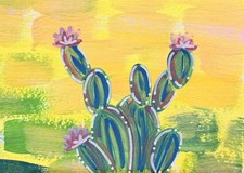 ACEO Original Hand-painted Acrylic 2.5x3.5 Artist Card: colorful CACTUS plants
