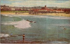 Bondi Beach Sydney Surf Boat Litho Postcard 1930s Pavilion Surf Life Saving