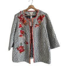 NWT Chico s Artisan Applique Floral Embroidered 3/4-Sleeves Open Front Jacket 2