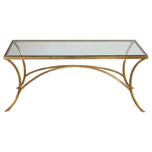 Uttermost Alayna Contemporary Metal and Wood Coffee Table in Gold - Picture 1 of 3
