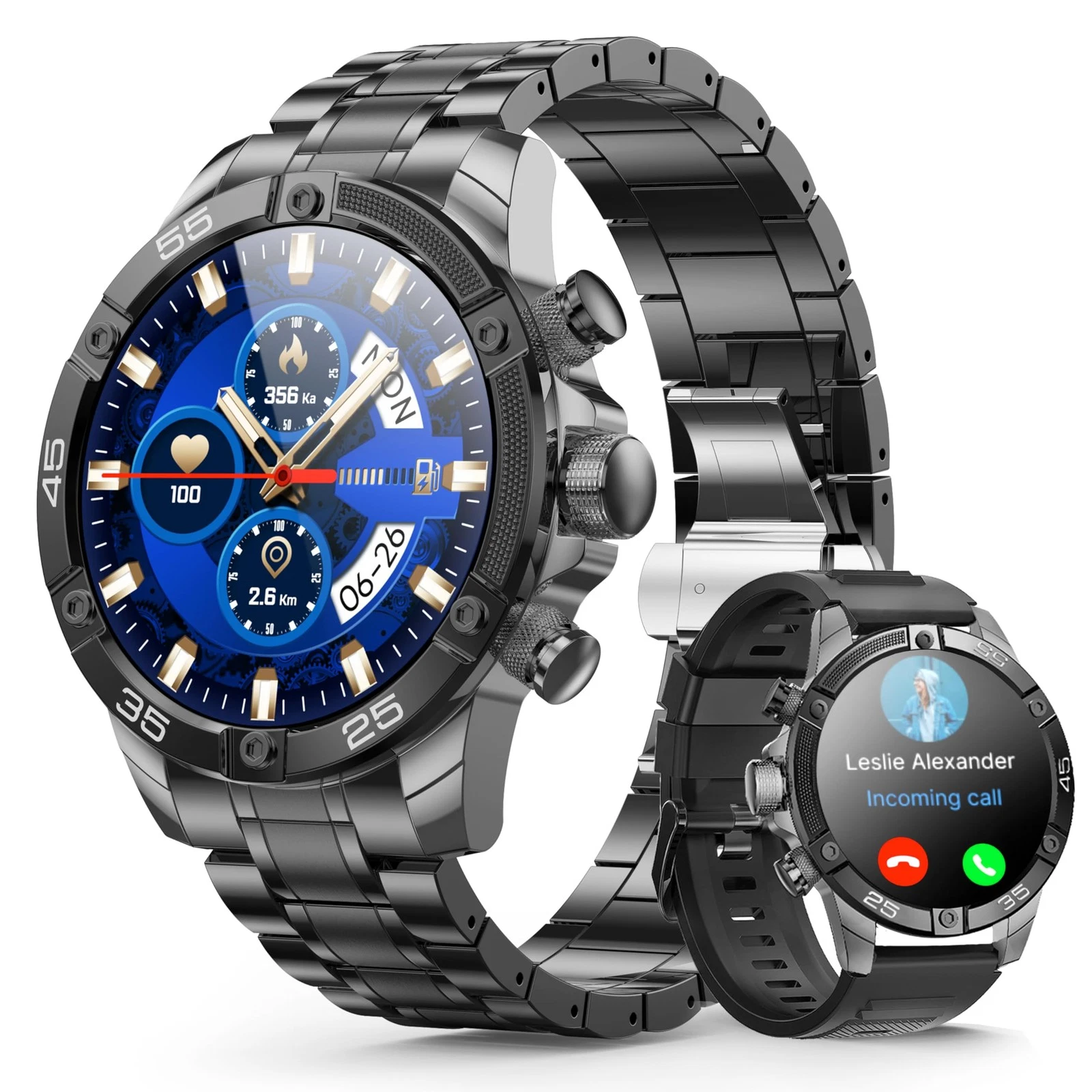 Men's Smart Watch Round HD 1.53" Gold Blue Smart Watches for Men, Multiple Sp...