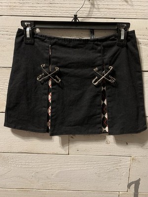SUPER LOW FAT Y2K XS Hot Topic Mini Skirt Peek A Boo Plaid Panels- Punk Goth Emo