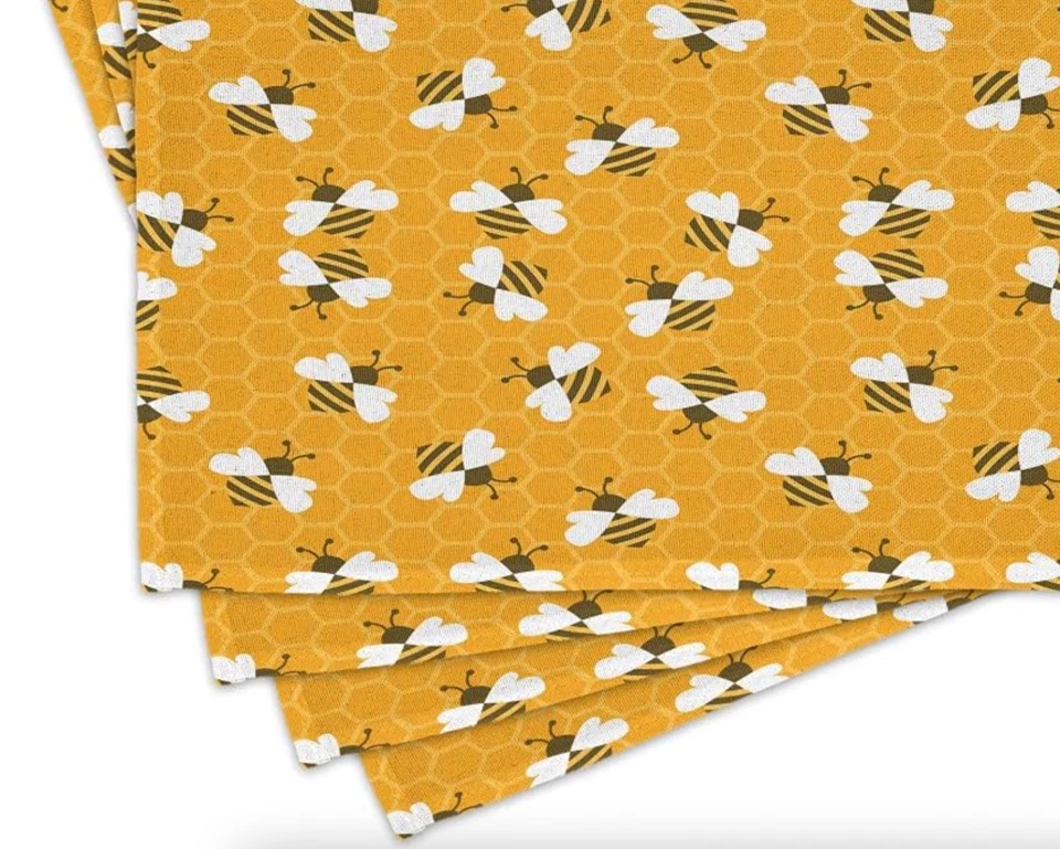 AMBESONNE YELLOW HONEY BEE PLACEMAT SET OF 4 100% POLYESTER 12.5"x18.5" NEW - Image 2 of 4