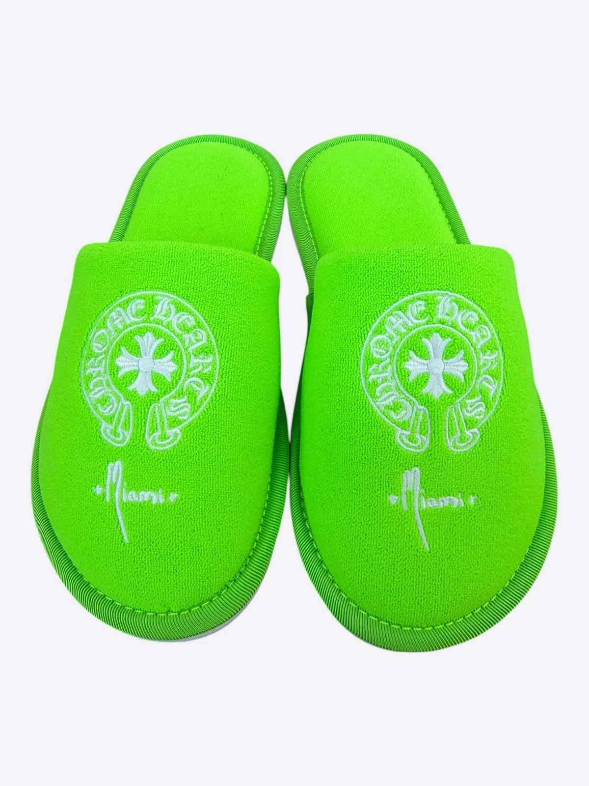 Chrome Hearts Green & White Miami Horseshoe Logo Slippers