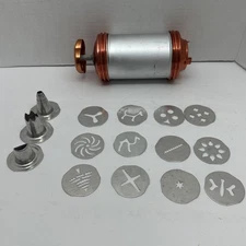 Vintage Mirro Aluminum Cookie Press 12 Plates & 3 Large Tips Large Barrel #11