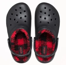 Crocs Classic Lined Red & Black Buffalo Check Youth Kids Junior Size J2 NEW