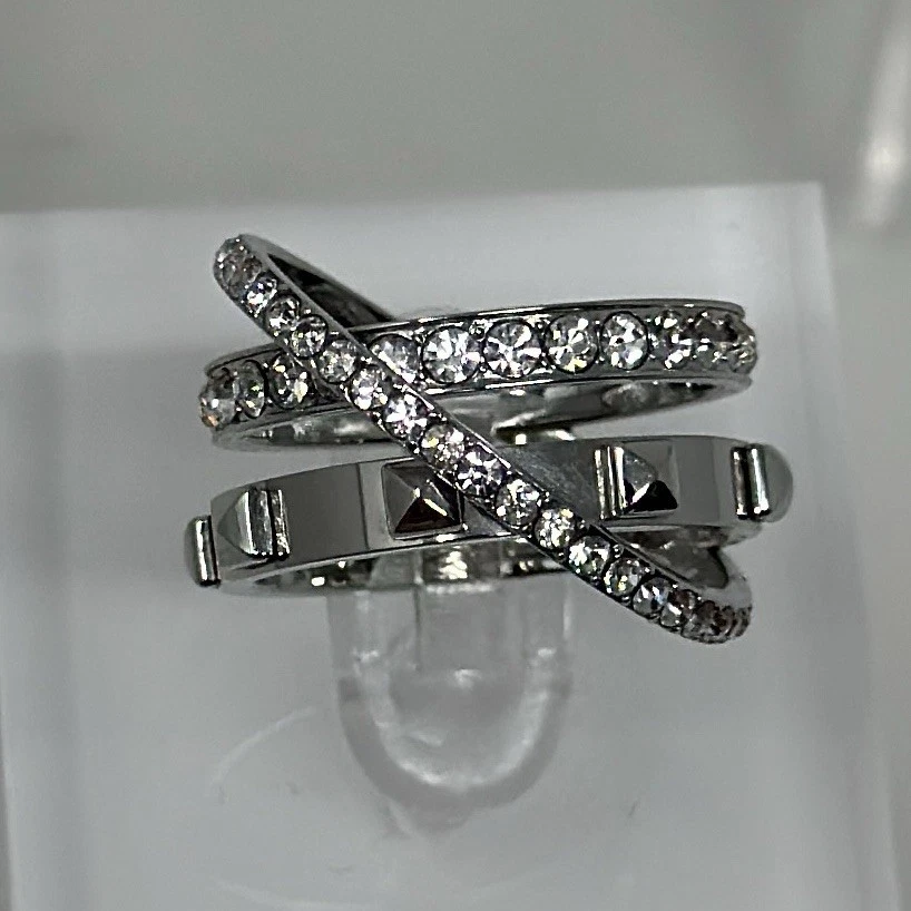 Anillo Michael Kors Plata Pavé Estrás Tachonado Banda Talla 6 Moderno Glamour Foto 4 de 4