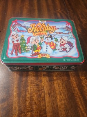 Vintage 1997 Keebler Elves Holiday Cookies Metal Tin Canister Christmas Decor