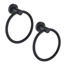 Matte Black Towel Rings 2 Pack - Modern Hand Towel Holders for Bathroom Wal...