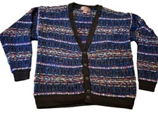 Vtg 90s Coogi Style Concrete Mix Cardigan Sweater Texture Chunky Knit Mens M