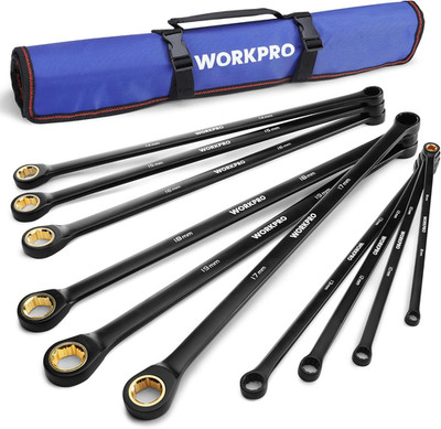 Extra Long Ratcheting Wrench Set, 10-Piece Anti-Slip Double Box Wrenches Set, Me