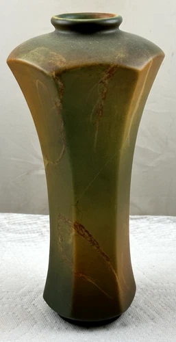 Antique Arts & Crafts Art Pottery Matte Green Brown Vase Fulper? Roseville?