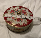 Vintage Round Tin with Lid Red White Floral Gold Daher England Metal Storage Box — photo 7