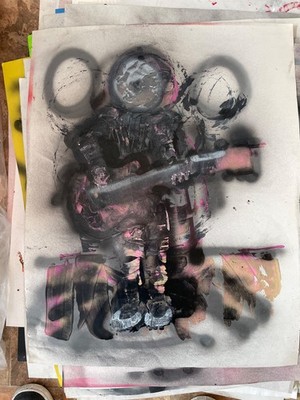 Ody West   One man band  graffiti street art 22x28 poster size acrylic spray