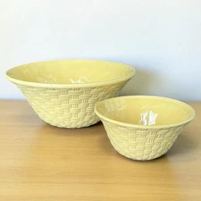 Pfaltzgraff Yellow Woven Nesting Bowl Set of 2 Serving Bowls Chips & Dip 10”