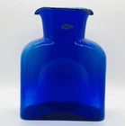 Blenko Art Glass Cobalt Blue Double Spout Water Carafe Vase Pitcher 8"
