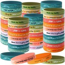 Bucherry 120 Pcs Christian Bracelets Rubber Bible Verse Bracelets Christian S...