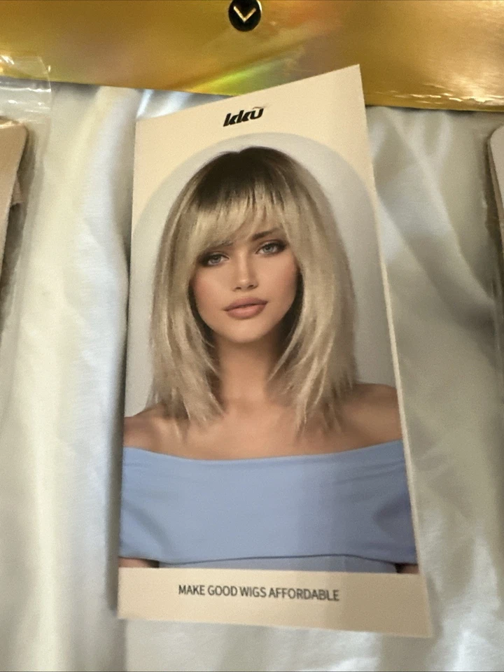 Peluca de cabello humano ombre marrón rubio para mujer Remy con flequillo 2 tapas de peluca incluidas Foto 2 de 4