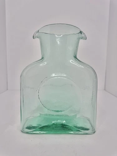 Vintage MCM Blenko Glass 384 Antique Green Double Spout Water Bottle Pitcher