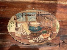 TABLEAU COUNTRY CORNER « LA FONDUE SAVOYARDE » EN BOIS PEINT ALPES DÉCO MONTAGNE