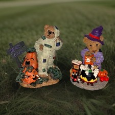 Vintage Bear With Pumpkin Collection Halloween Figurines Lot Of 2 Fun Fall Decor