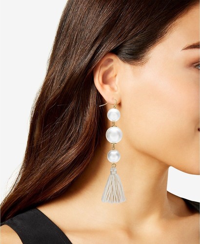Thalia Sodi Gold-Tone Imitation Pearl and Tassel Drop Earrings - Picture 2 of 3